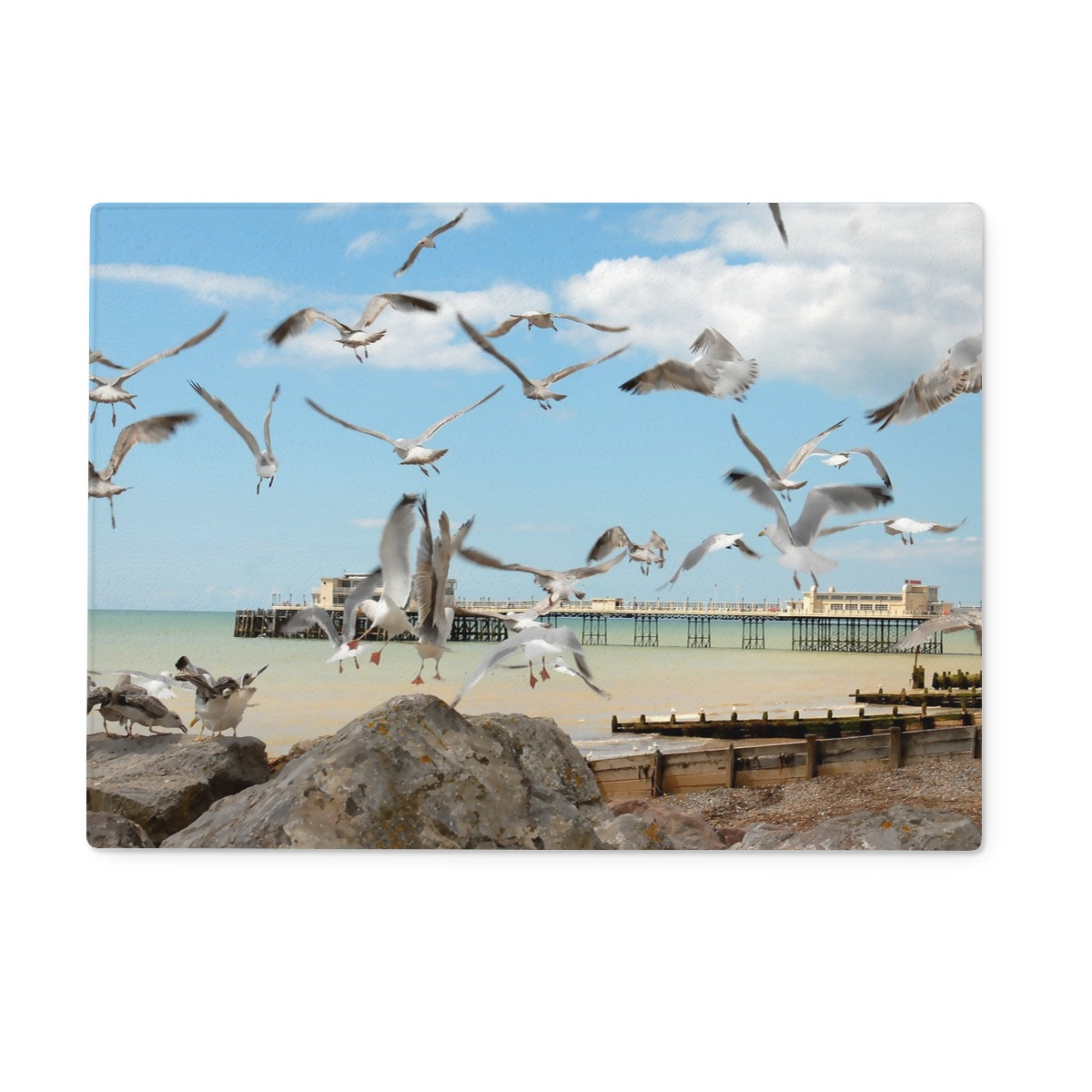 Seagulls At Feeding Time By David Sawyer Glass Chopping Board