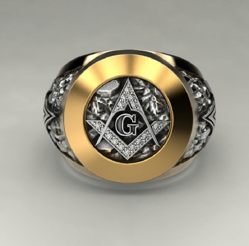 Two-color Ring Retro Punk Masonic Ring