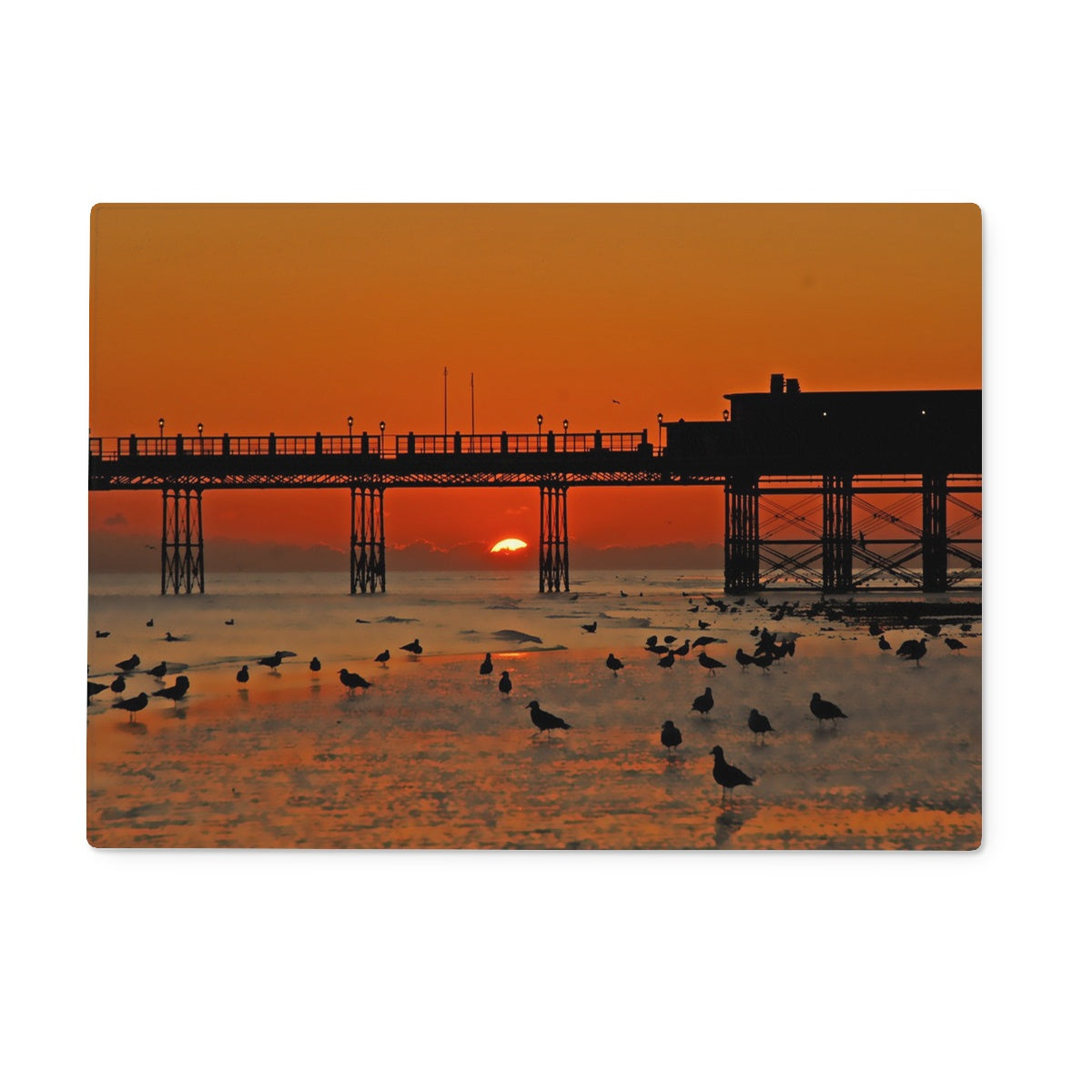 Worthing Sunset With Seagull Babies by David Sawyer Glass Chopping Board