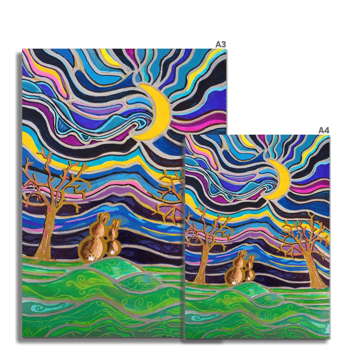 Bunnies Under The Moon Fine Art Print