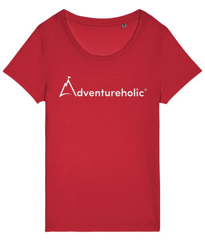 Adventureholic Womens Deep Neck Tee-Shirt - White Print