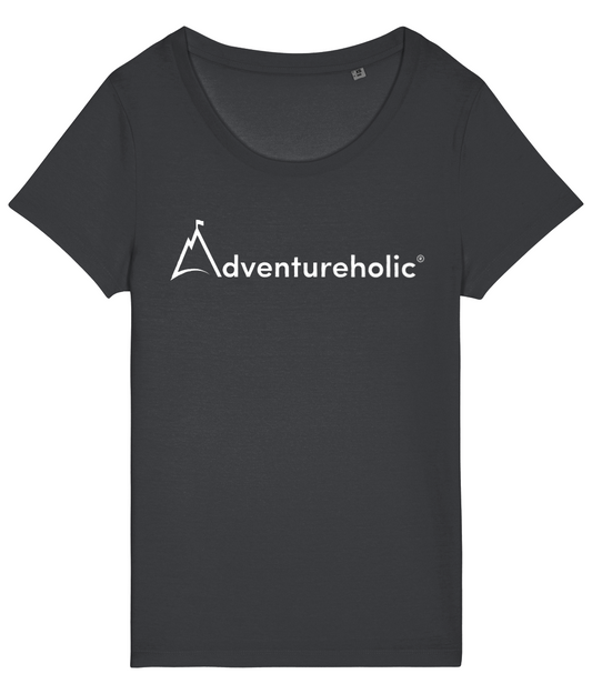 Adventureholic Womens Deep Neck Tee-Shirt - White Print