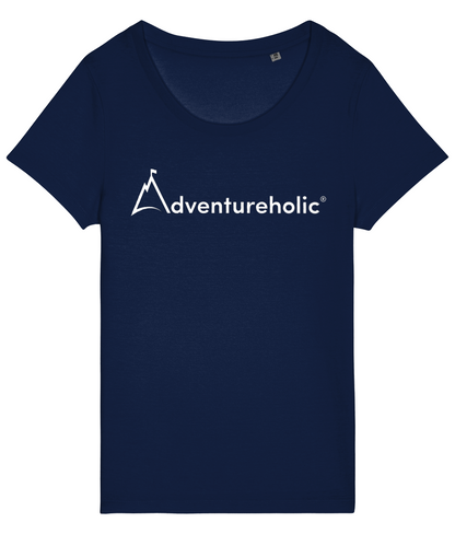 Adventureholic Womens Deep Neck Tee-Shirt - White Print