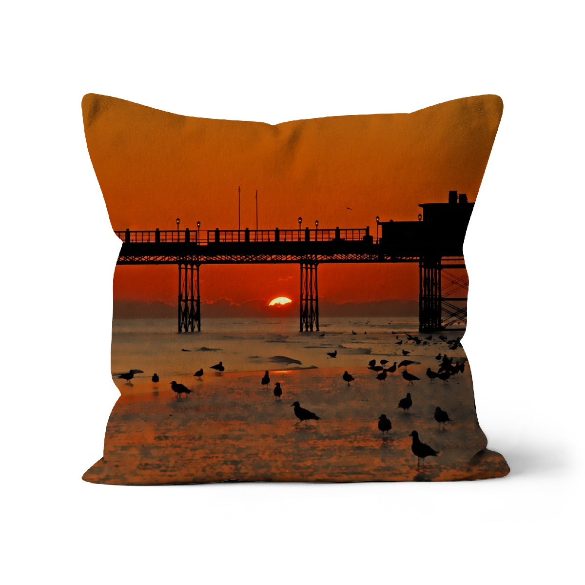 Worthing Sunset With Seagull Babies by David Sawyer Cushion