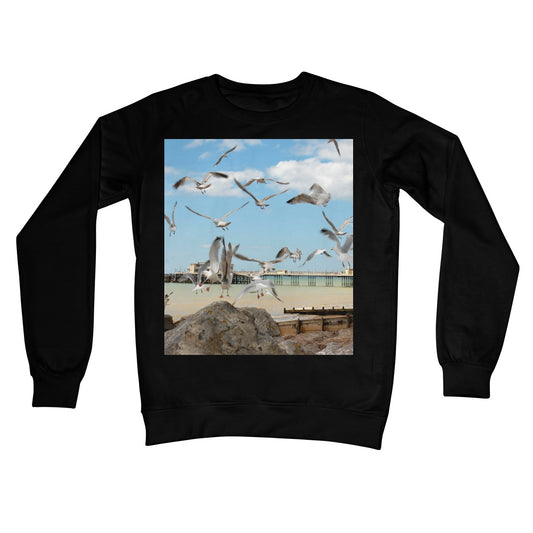 Seagulls At Feeding Time By David Sawyer Crew Neck Sweatshirt