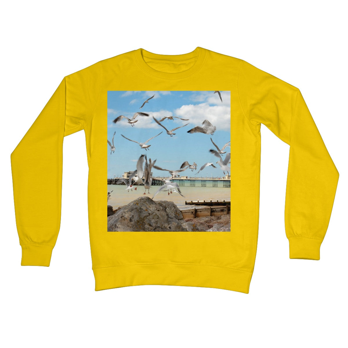 Seagulls At Feeding Time By David Sawyer Crew Neck Sweatshirt