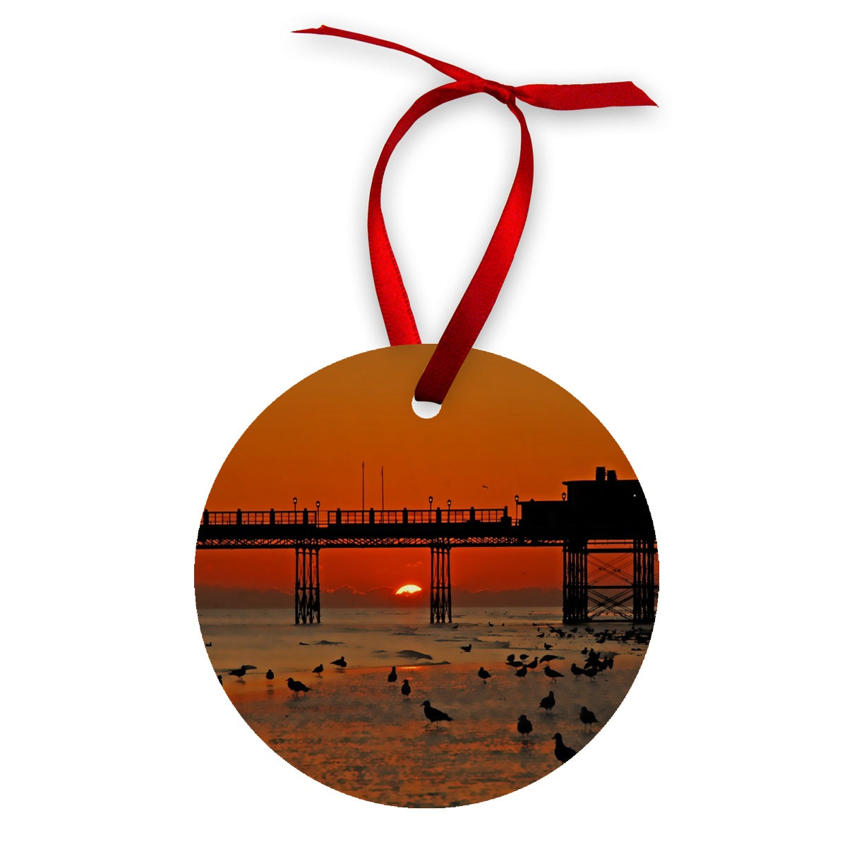 Worthing Sunset With Seagull Babies by David Sawyer Wood Ornament