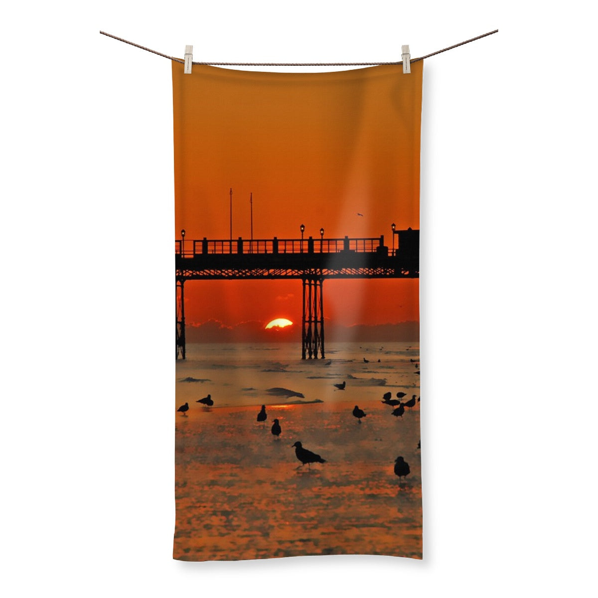 Worthing Sunset With Seagull Babies by David Sawyer Towel