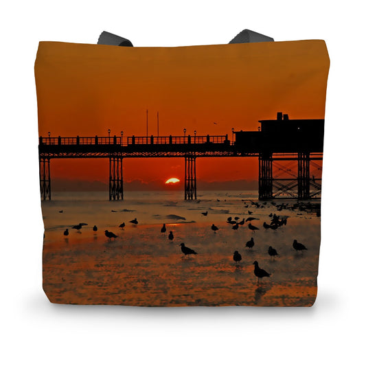 Worthing Sunset With Seagull Babies by David Sawyer Canvas Tote Bag