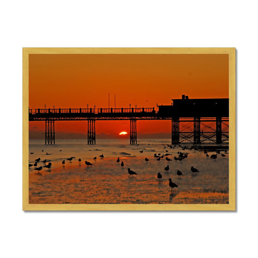 Worthing Sunset With Seagull Babies by David Sawyer Antique Framed Print