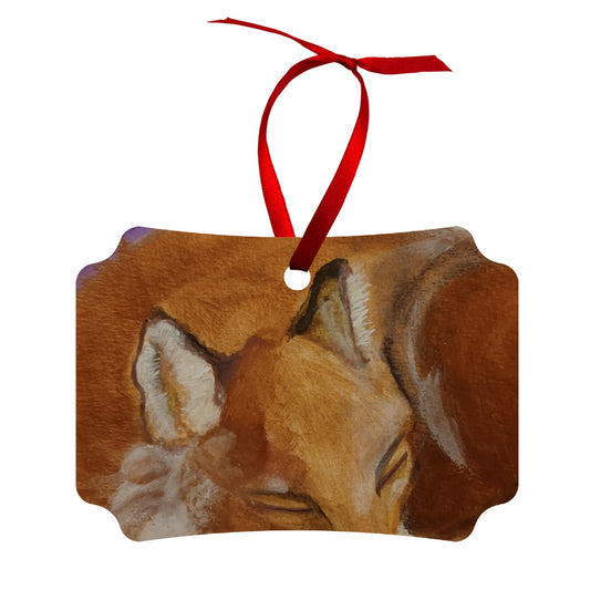 Sleepy Fox Wood Ornament