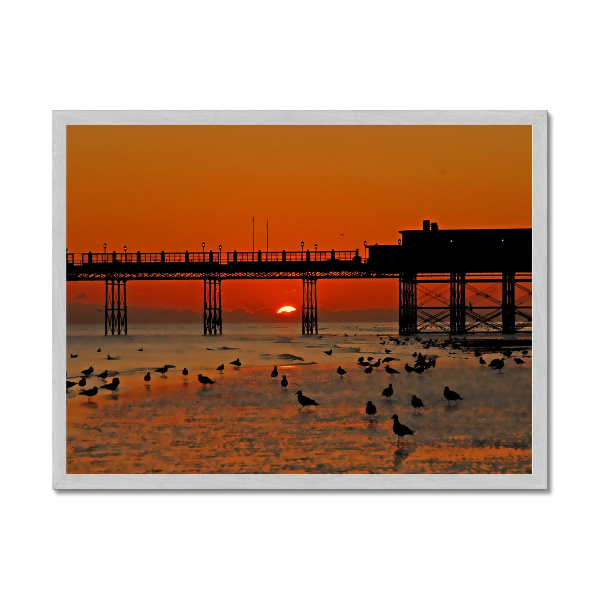 Worthing Sunset With Seagull Babies by David Sawyer Antique Framed Print