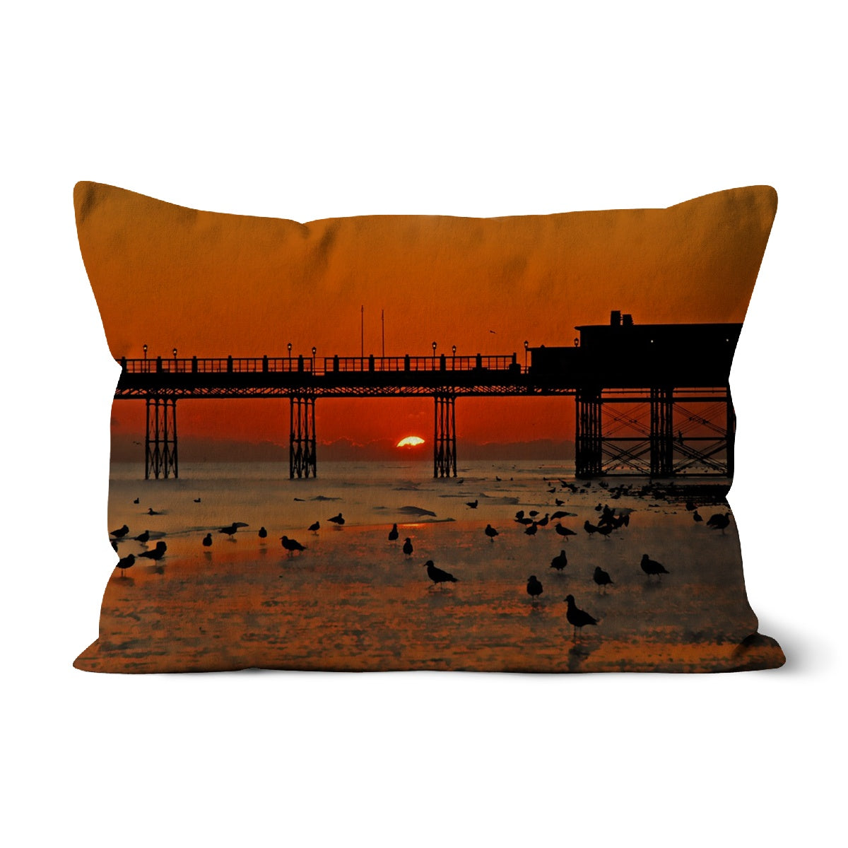 Worthing Sunset With Seagull Babies by David Sawyer Cushion