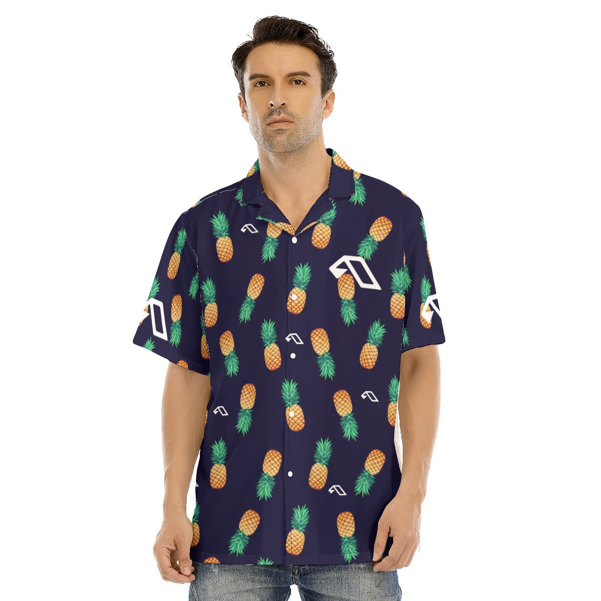 All-Over Print Men's Hawaiian Shirt With Button Closure