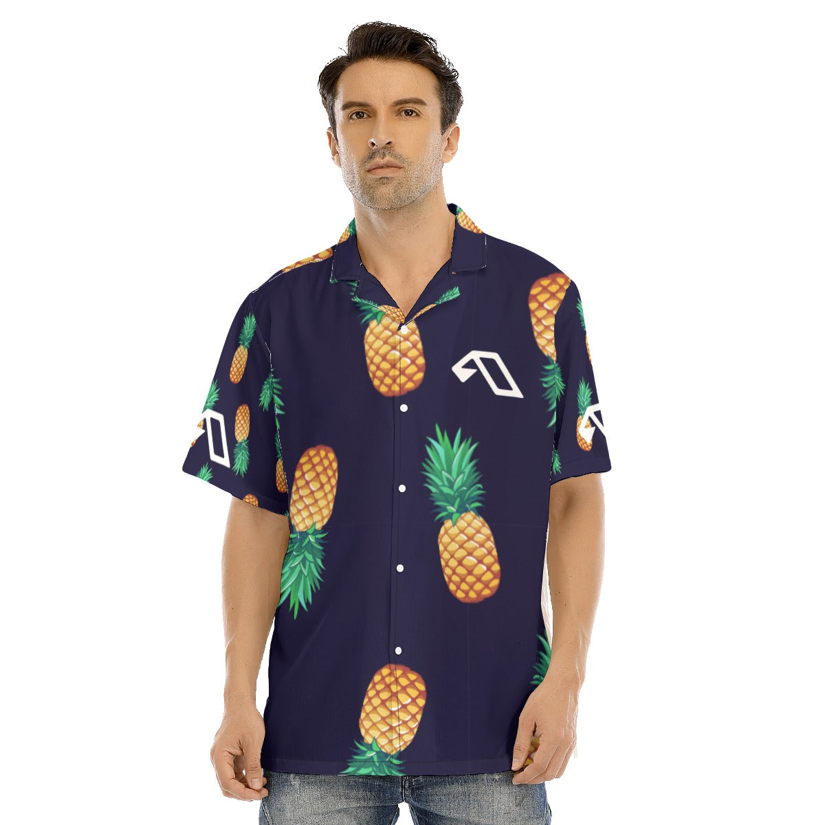 All-Over Print Men's Hawaiian Shirt With Button Closure