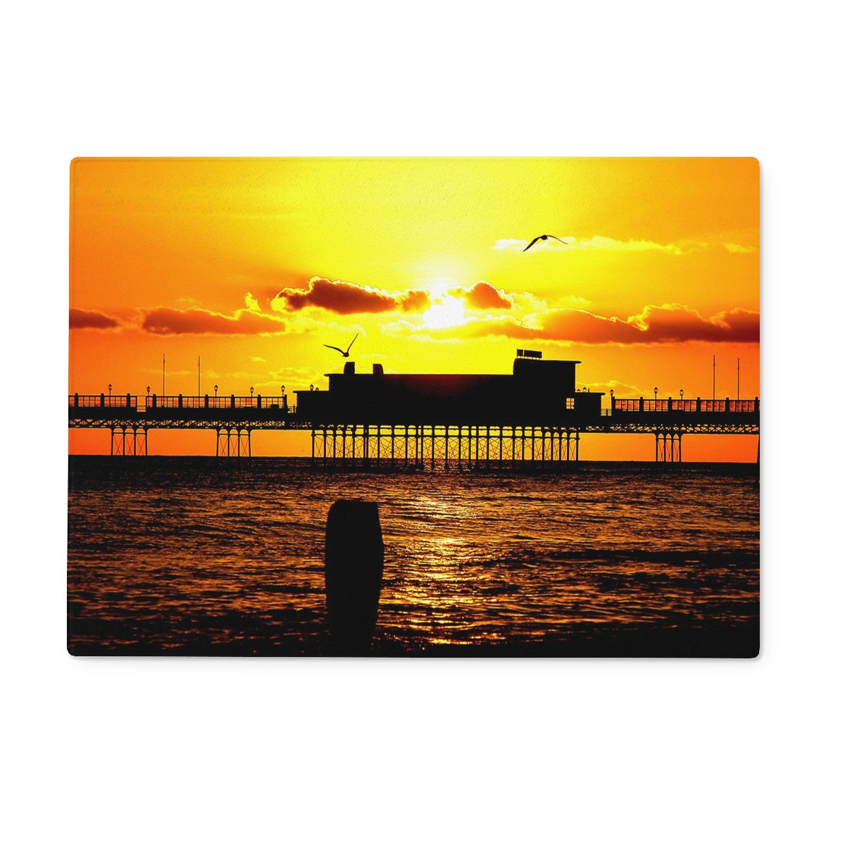Worthing Pier Perfect Sunset by David Sawyer Glass Chopping Board