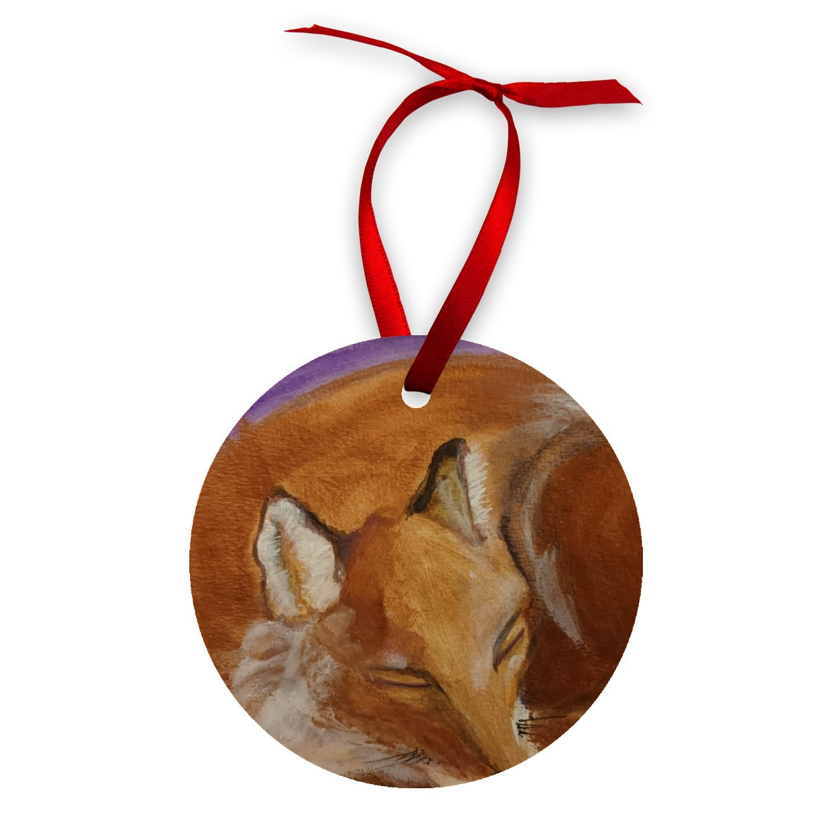 Sleepy Fox Wood Ornament