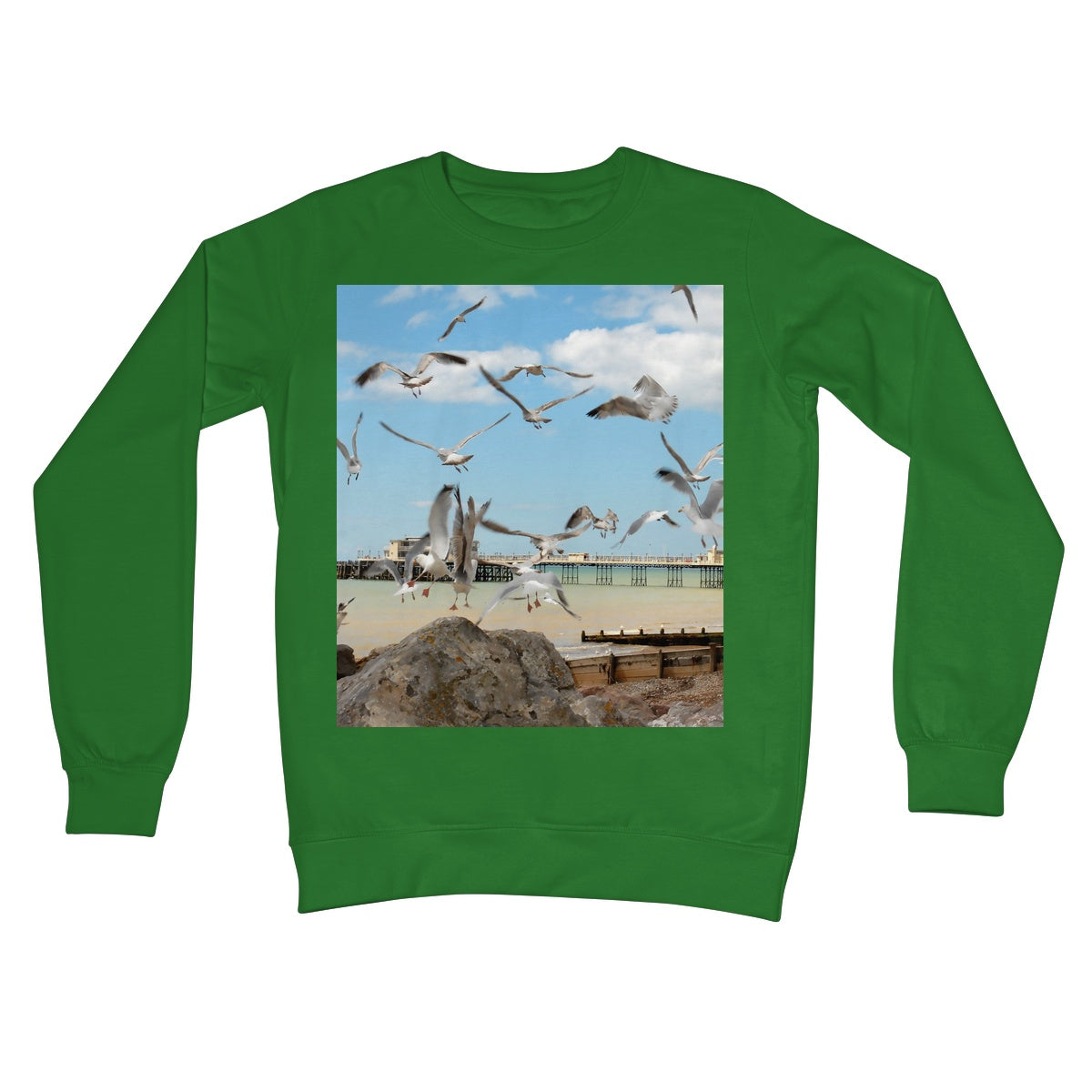 Seagulls At Feeding Time By David Sawyer Crew Neck Sweatshirt