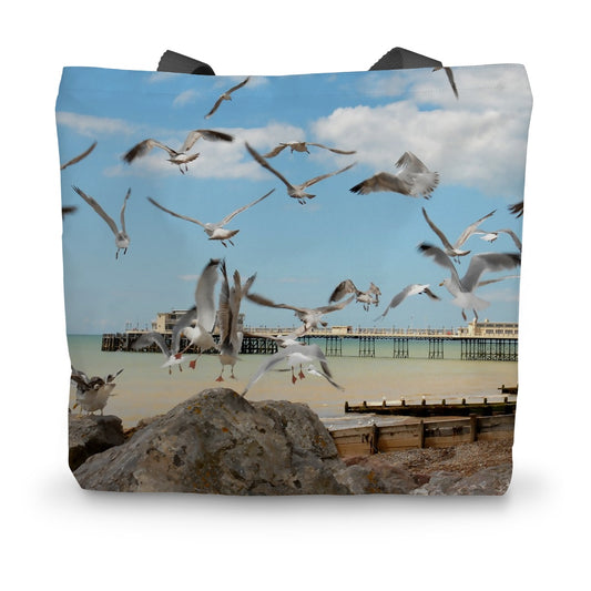 Seagulls At Feeding Time By David Sawyer Canvas Tote Bag