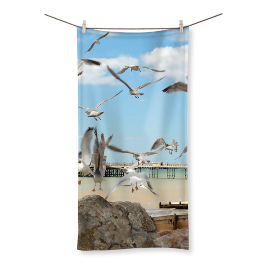 Seagulls At Feeding Time By David Sawyer Towel