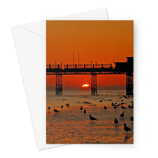 Worthing Sunset With Seagull Babies by David Sawyer Greeting Card