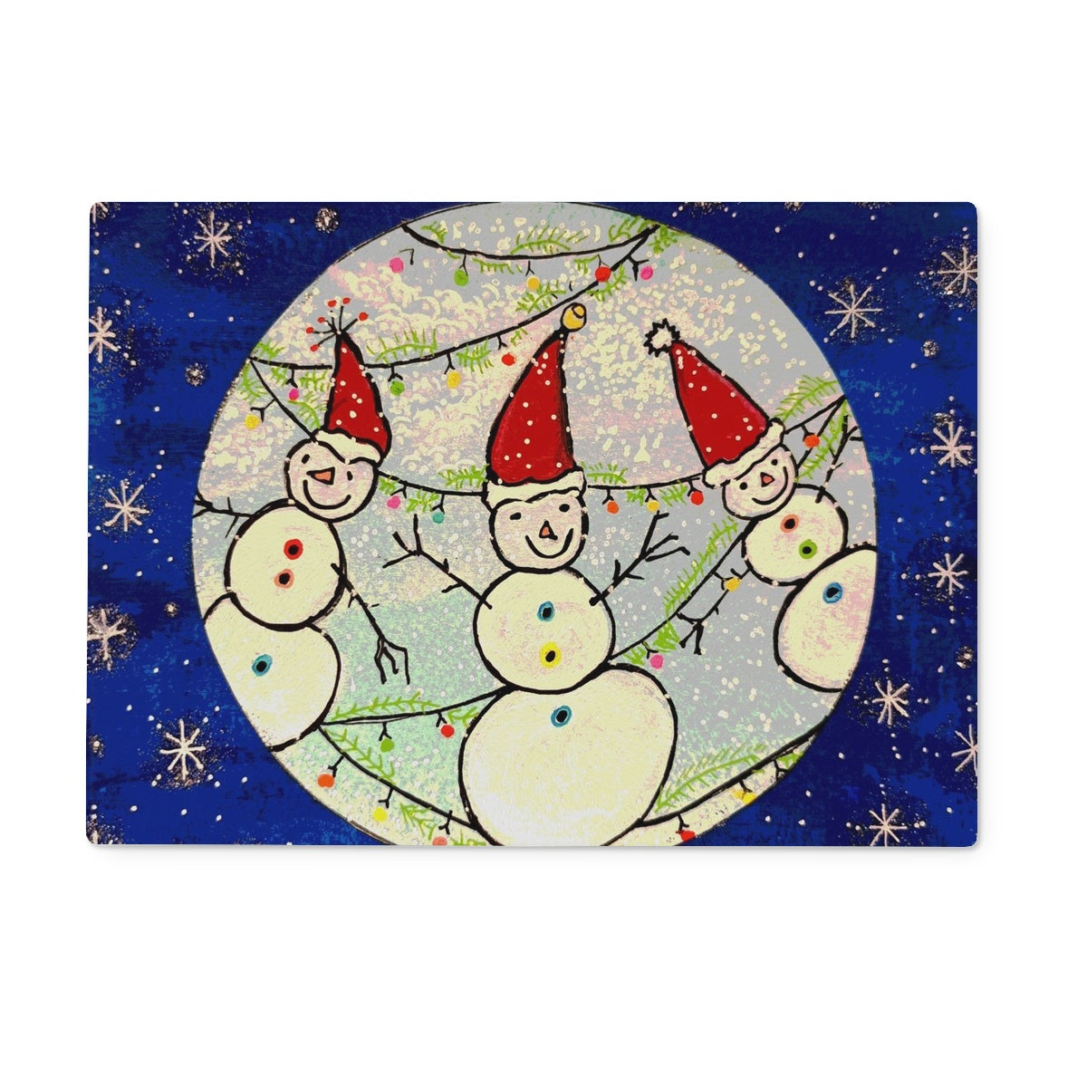 Snowmen Glass Chopping Board