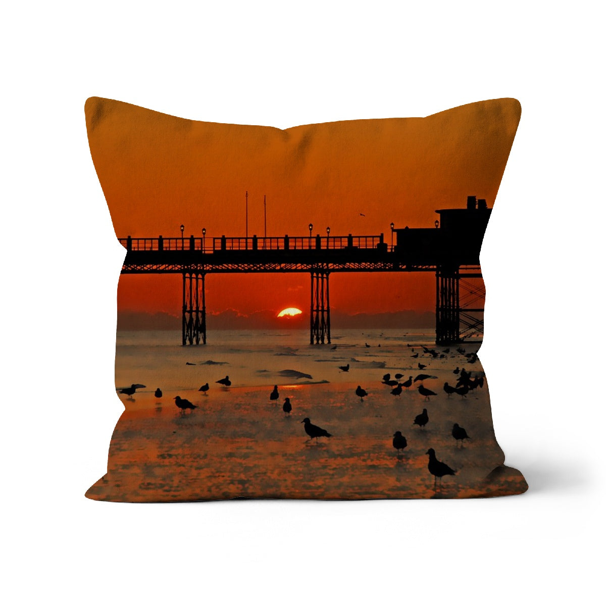 Worthing Sunset With Seagull Babies by David Sawyer Cushion