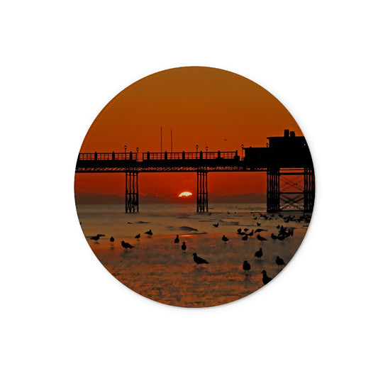 Worthing Sunset With Seagull Babies by David Sawyer Glass Chopping Board