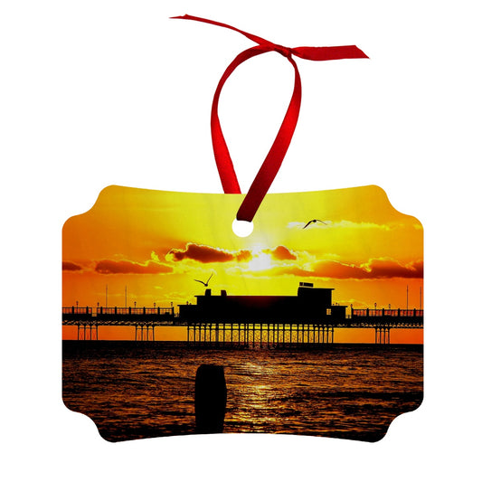 Worthing Pier Perfect Sunset by David Sawyer Wood Ornament