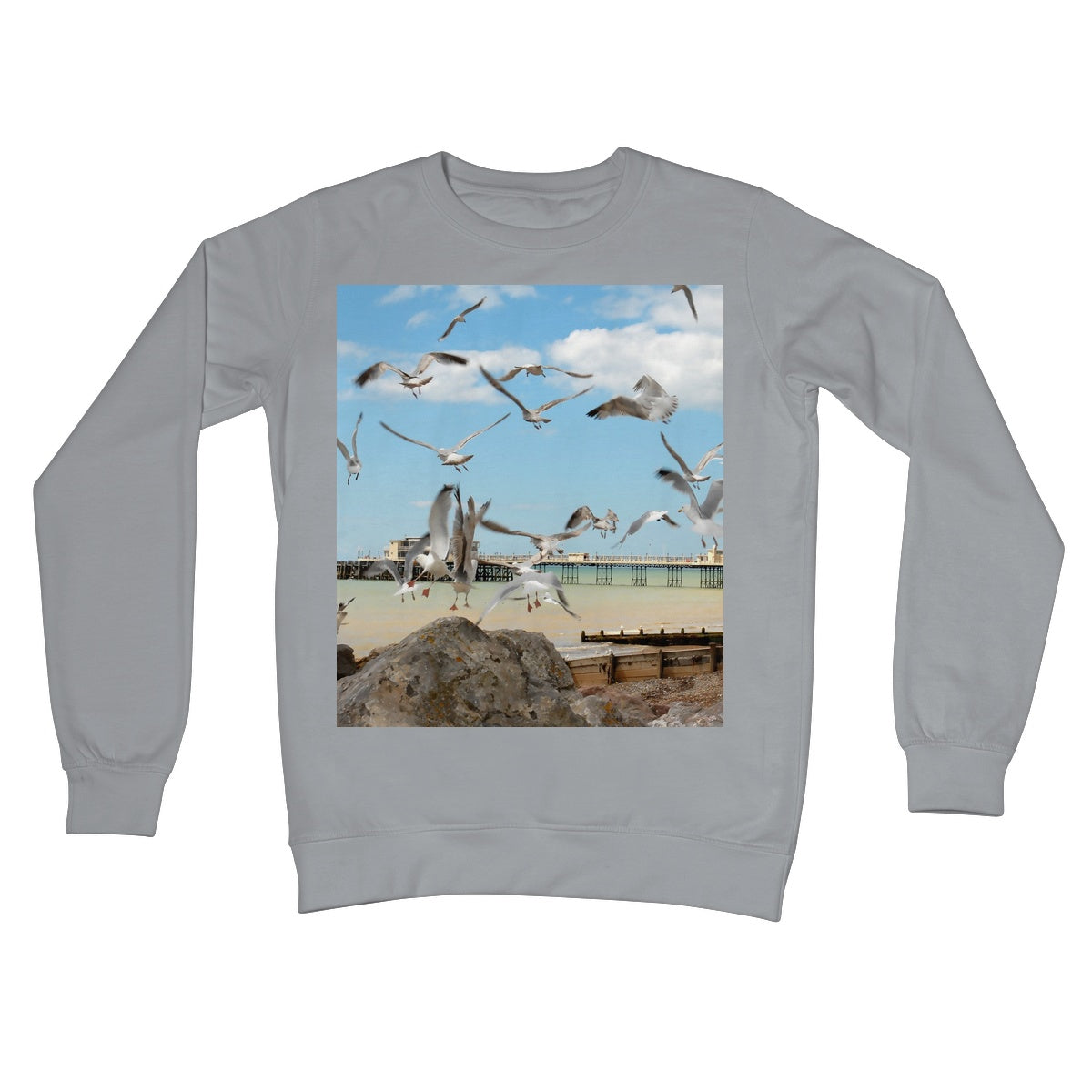 Seagulls At Feeding Time By David Sawyer Crew Neck Sweatshirt