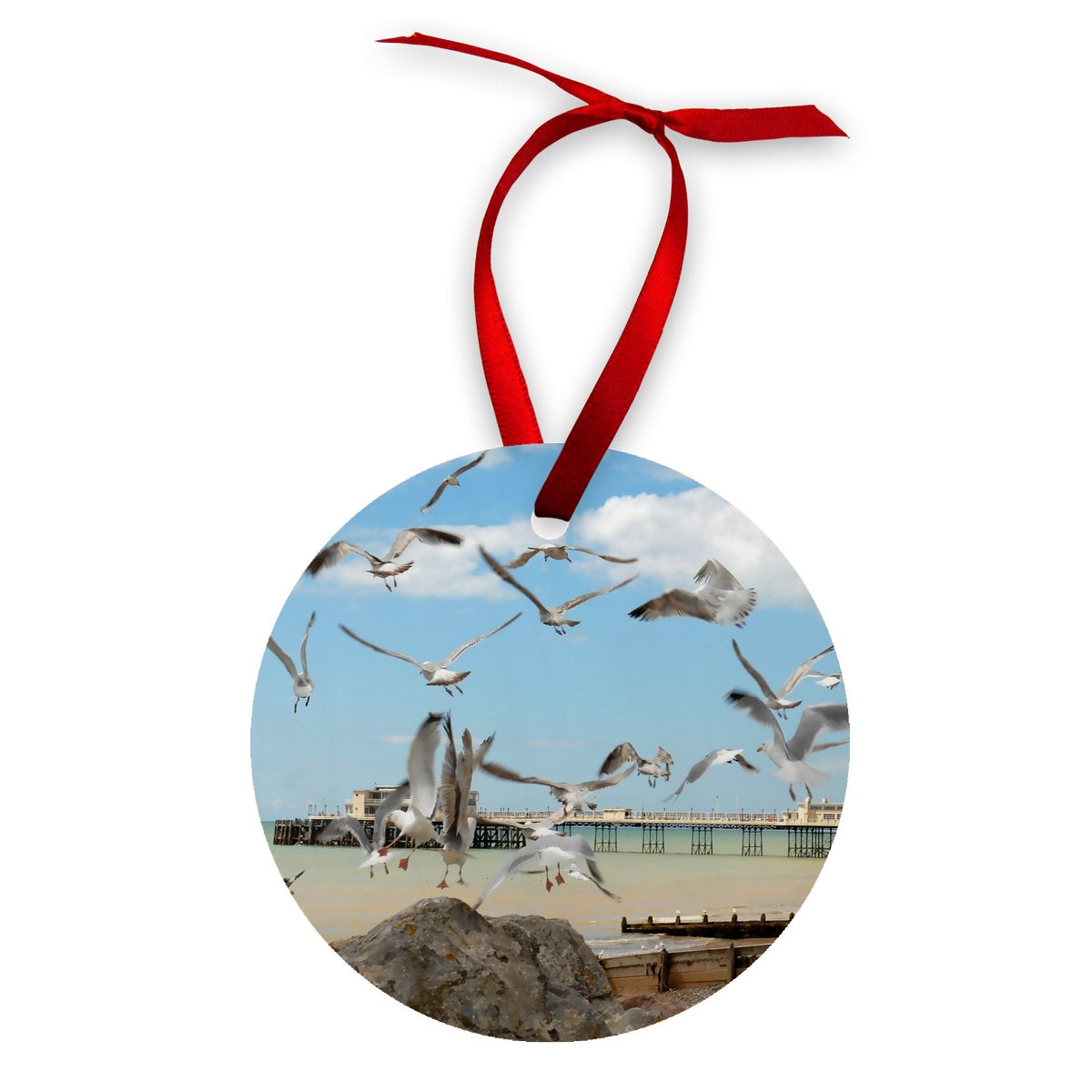 Seagulls At Feeding Time By David Sawyer Wood Ornament