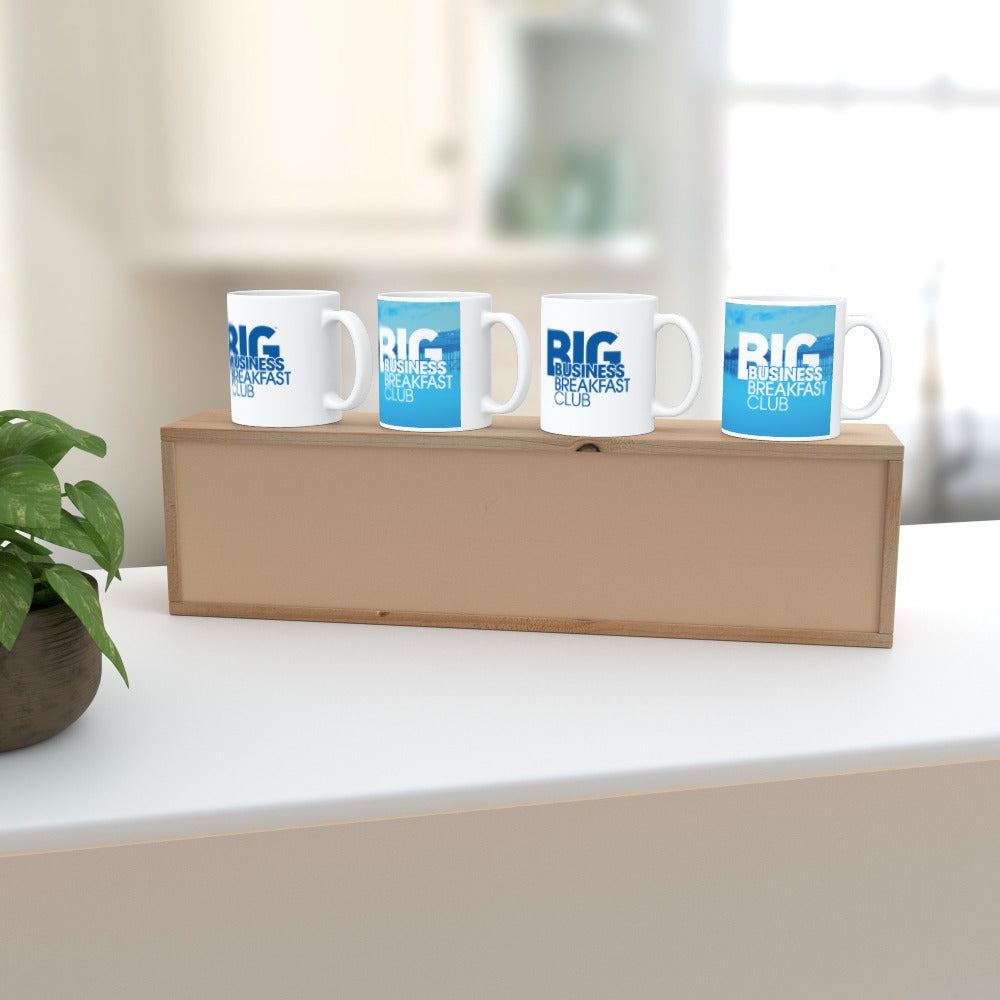 4 Standard BBBC Mugs in a wooden presentation box